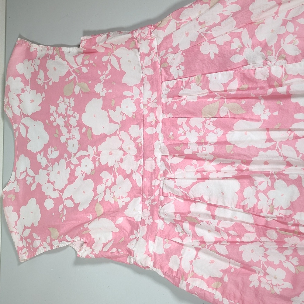 Garnet Hill white and pink floral cotton midi dress 4 - Picture 7 of 10